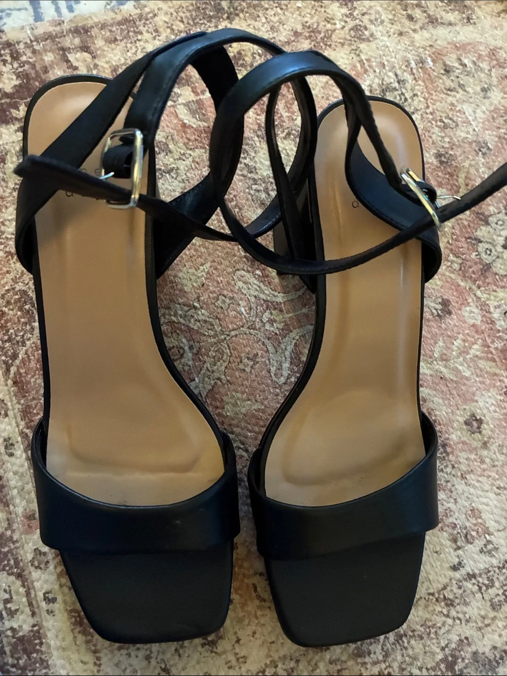a new day Black Platform Block Heel Sandals with Ankle Strap 8.5